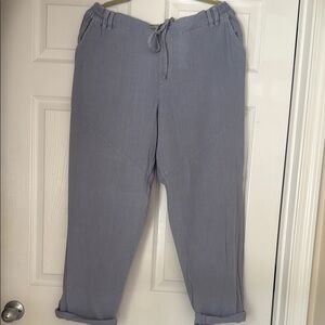 Blue Cropped Trousers with Drawstring Waistband